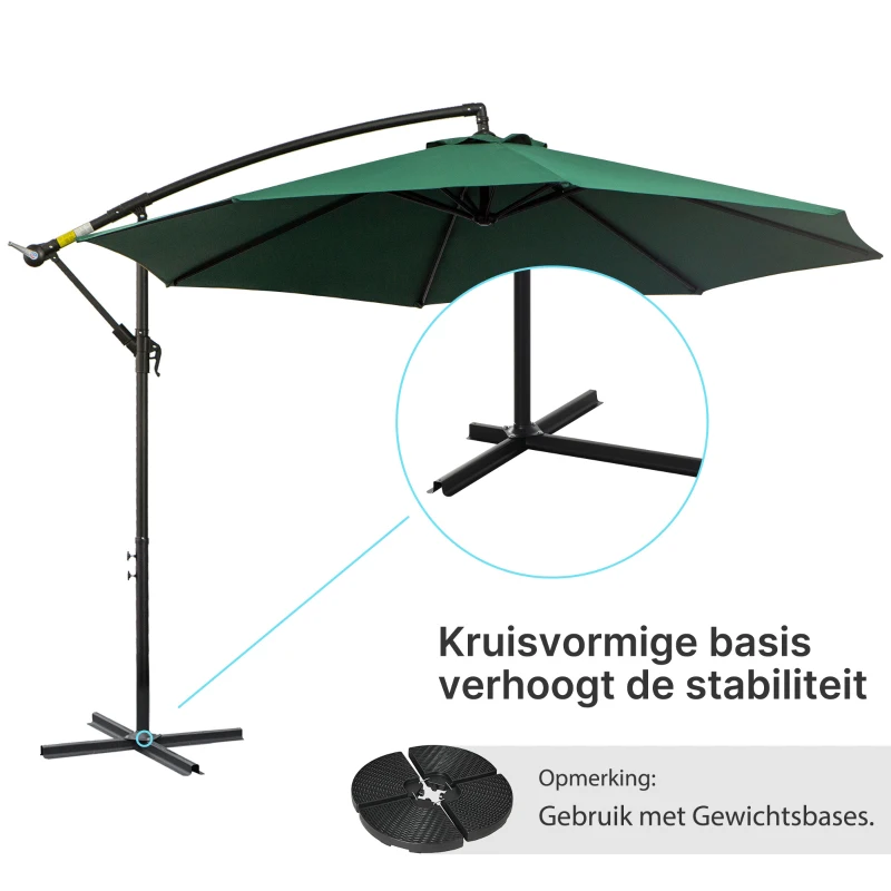 Outsunny Parasol met Handzwengel Weerbestendig 3 m x 3 m x 2,5 m XXL Groen
