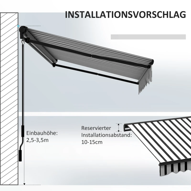 Outsunny Sonnenmarkise Markise Terrassenmarkise, wetterbeständig, 1 Handkurbel, 295 x 250 x 150 cm, Grau + Weiß