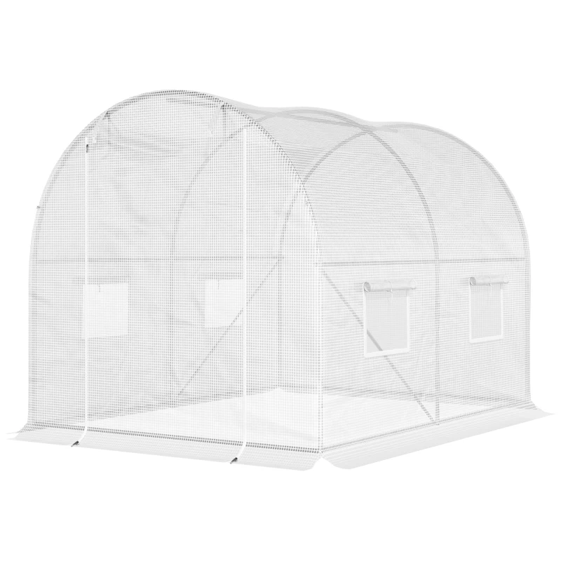 Outsunny Seră Tunel cu 4 Ferestre şi Usă Rulantă cu Fermoar, Seră pentru Plante din Oţel Zincat şi Polietilenă, 3x2x1.9 m, Alb(m-10)