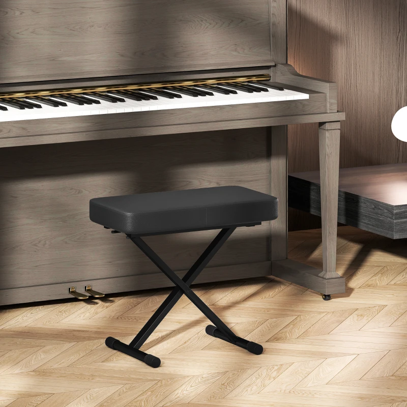 HOMCOM Sgabello per Pianoforte Pieghevole e Regolabile su 4 Altezze, in Pelle PU, Schiuma e Metallo, 60x32x53-63 cm, Nero