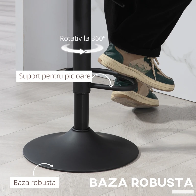 HOMCOM Set de 2 Scaune de Bar cu Înălțime Reglabilă și Suport pentru Picioare, 46x50x85-106 cm, Negru(m-6)