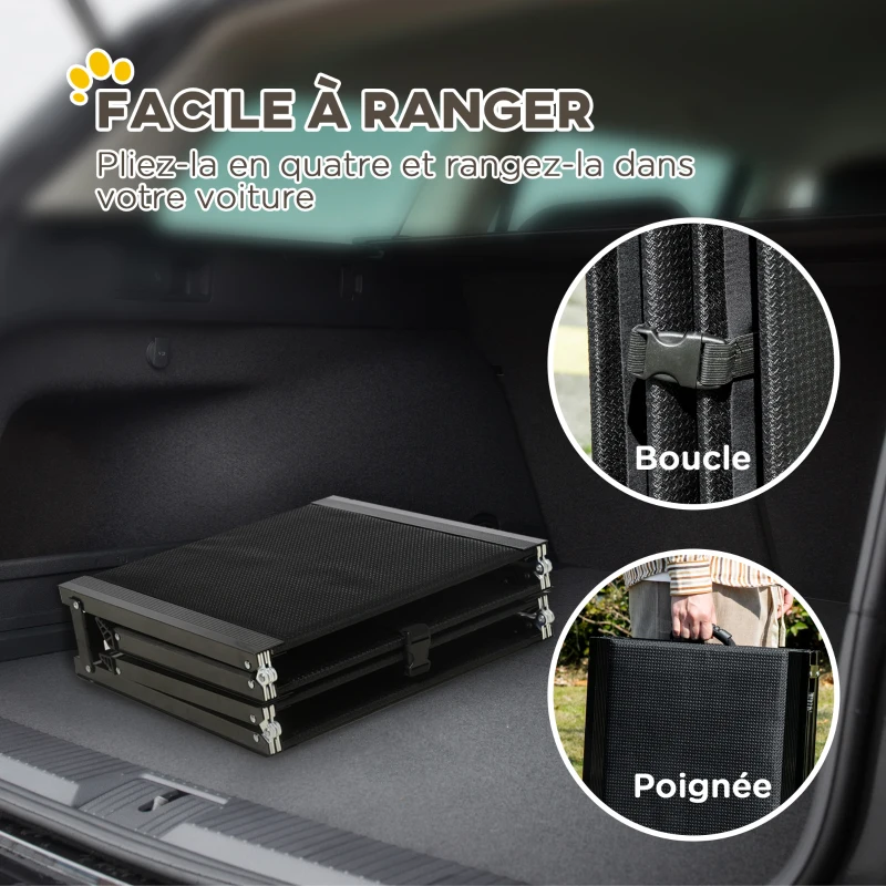 PawHut Rampe pliable pour chiens en alliage d'aluminium, avec surface antidérapante, facile à transporter, 158x43,5x2,5cm, noir