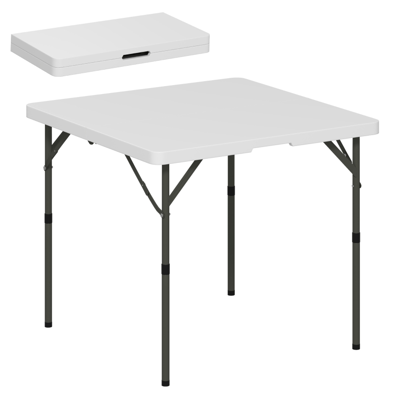Outsunny Masă de Camping Pliabilă cu 2 Înălțimi Reglabile, din HDPE și Metal, 86x86x74 cm, Alb