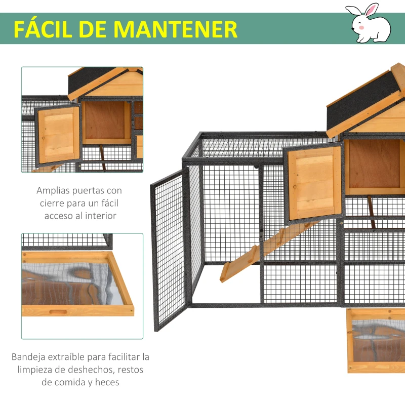 PawHut Coelheira para pequenos animais de estimação de 2 níveis com rampa e bandeja removível 122x63x92 cm madeira e cinza