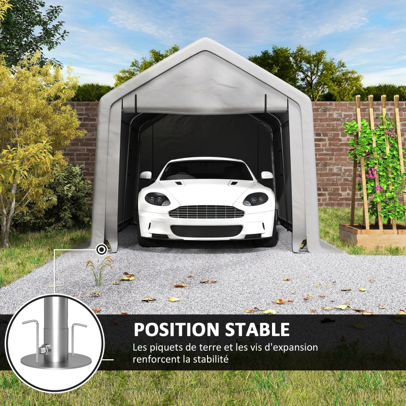 Outsunny Carport tente de garage 3 x 5,2 m, abri voiture extérieur carport pour voiture avec porte enroulable amovible gris