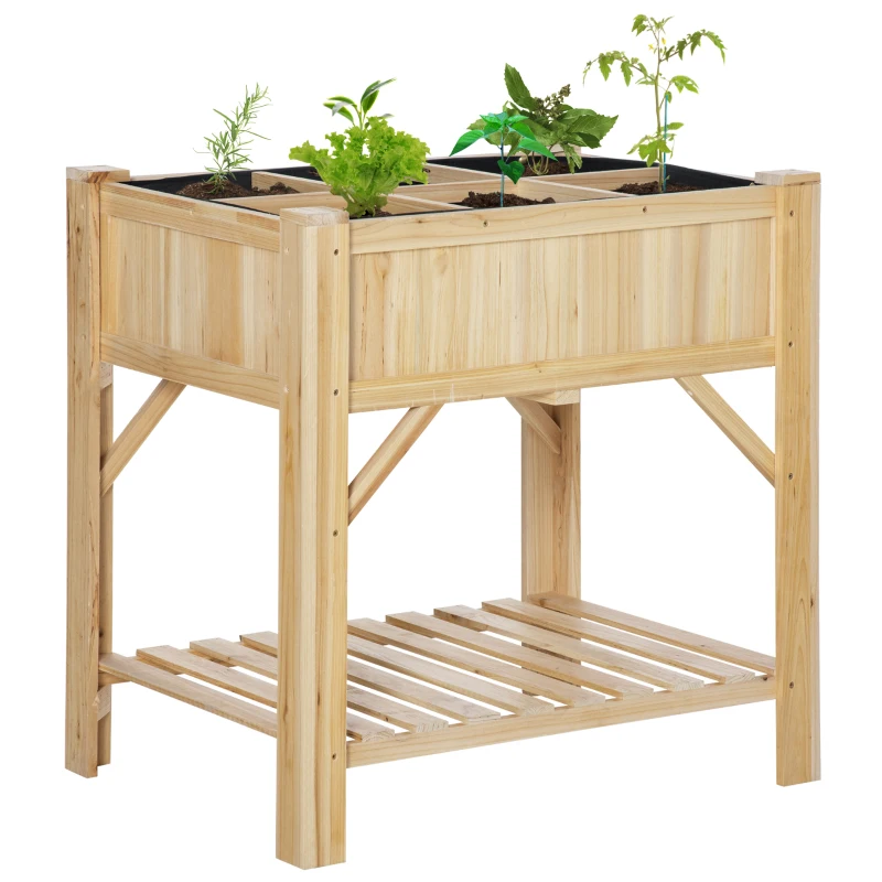 Outsunny Horta Vertical de Madeira 120x60x81cm Mesa de Cultivo com 6 Compartimentos e Prateleira Inferior para Plantas Flores Jardim Terraço Exterior Natural