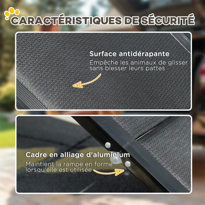 PawHut Rampe pliable pour chiens en alliage d'aluminium, avec surface antidérapante, facile à transporter, 158x43,5x2,5cm, noir