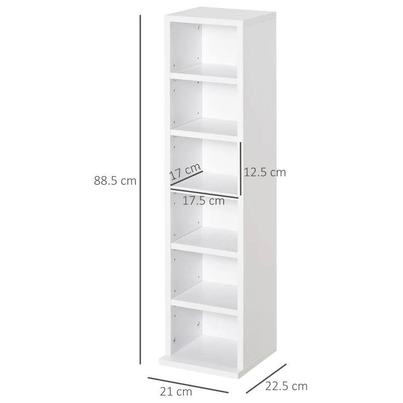 HOMCOM Set 2 Piese Rafturi cu 12 Etajere Reglabile pentru 204 CD-uri, 21x22.5x88.5 cm, Alb(m-3)