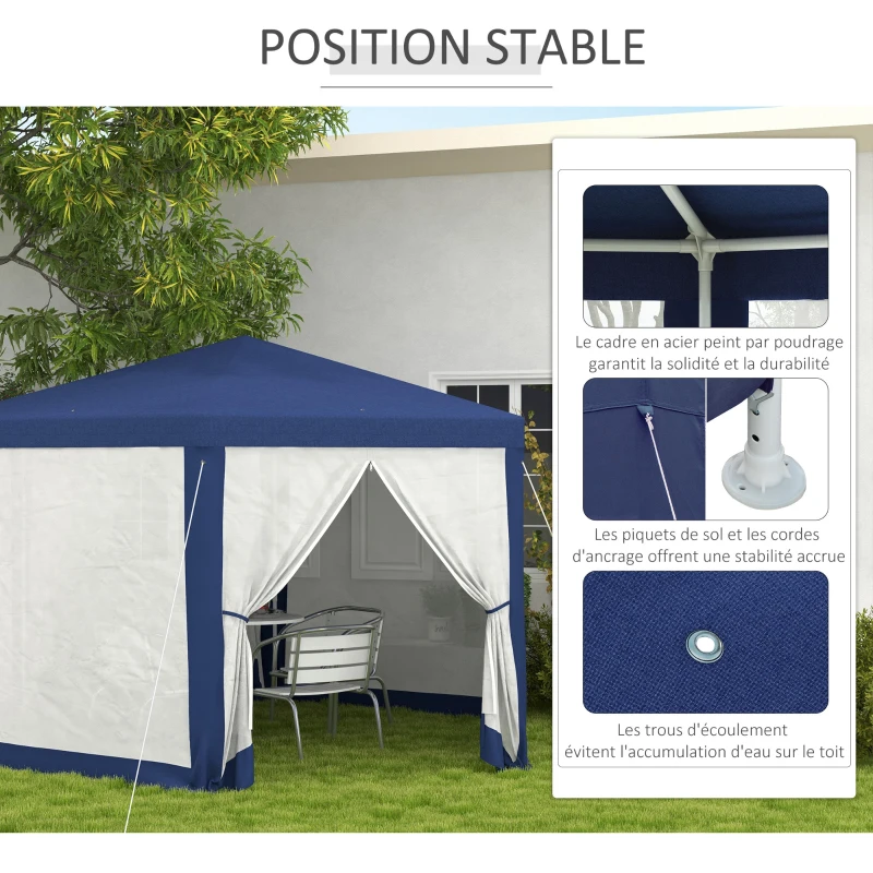 Outsunny Tonnelle de jardin 3 x 3,4 m hexagonal tente de réception avec parois latérales en maille, 2 portes pour camping bleu