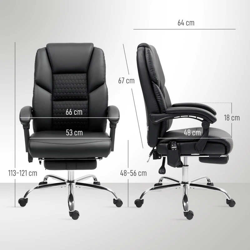 HOMCOM Scaun de Birou cu Masaj prin Vibrații, Spătar Înalt și Înălțime Reglabilă, 66x64x113-121 cm, Negru