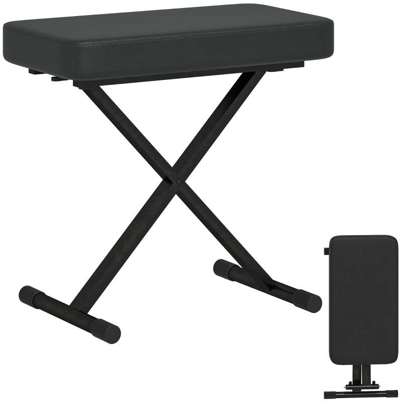 Sgabello Per Pianoforte Regolabile HOMCOM - Pelle PU, Altezza 4 Livelli (53-63 Cm), Pieghevole, Struttura A X