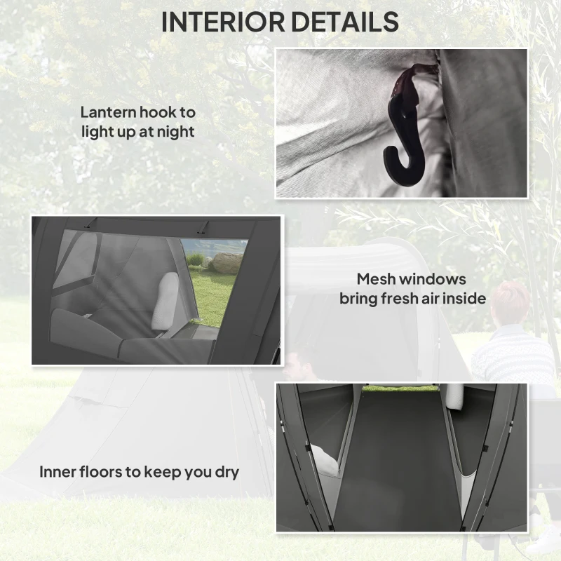 Outsunny 3 Man Camping Tent with Living Area and 2 Bedrooms, 3000mm Waterproof Family Tent with Sewn-in Groundsheet and bag, Portable Dome Shelter for Hiking, Festival, Backpacking, Drak Grey