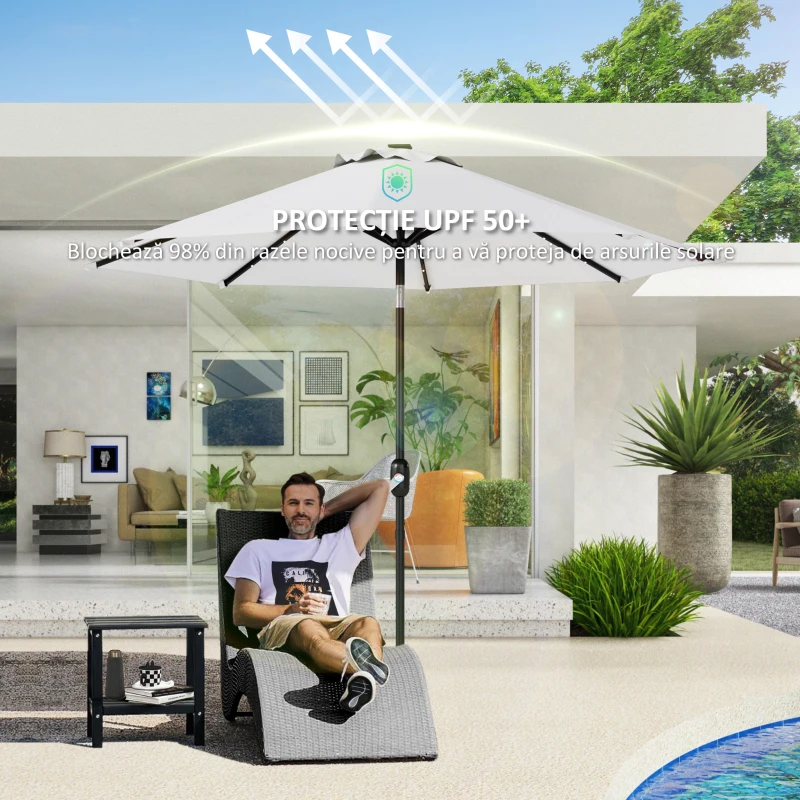 Outsunny Copertină de Rezervă pentru Umbrelă cu Ventilație în Partea Superioară, 295 cm, Alb Crem