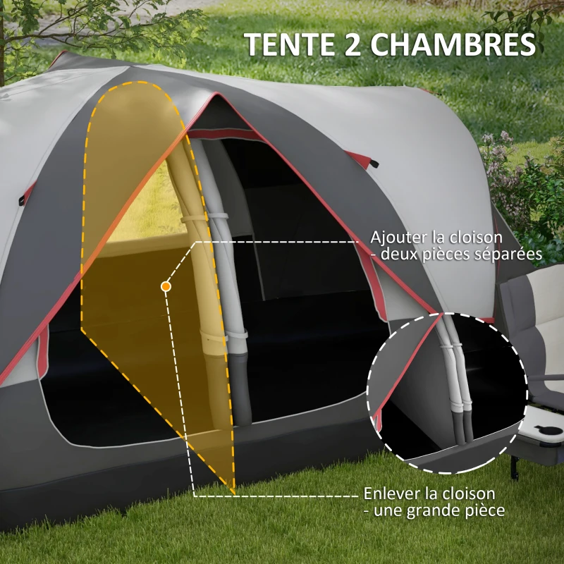 Outsunny Tente de camping familiale 6-8 pers. légère ventilée moustiquaire et sac de tranport inclus polyester gris foncé