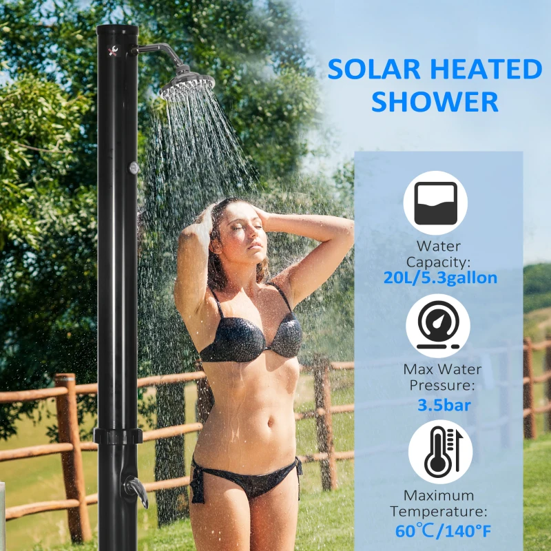 Outsunny Duș Solar de 20L cu Robinet Inferior și Temperatură Reglabilă, 15.5x15.5x222 cm, Negru