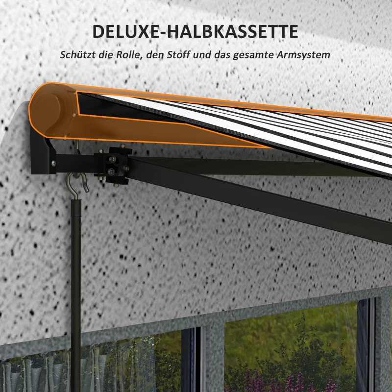 Outsunny Sonnenmarkise Markise Terrassenmarkise, wetterbeständig, 1 Handkurbel, 295 x 250 x 150 cm, Grau + Weiß
