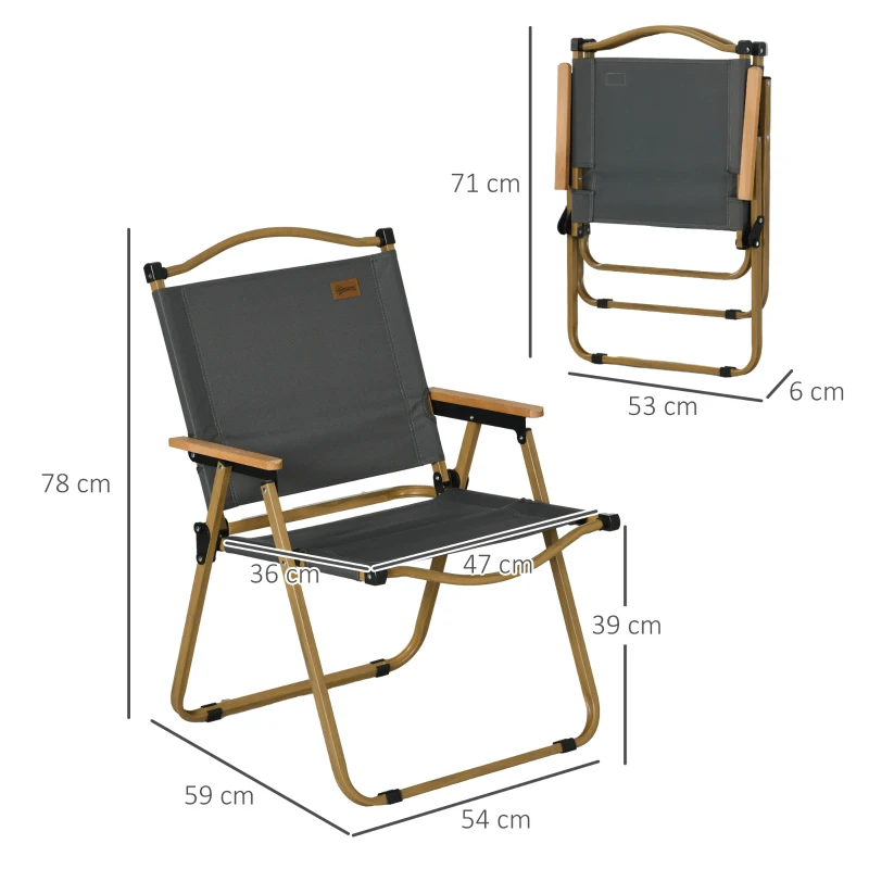 Outsunny Set 2 Scaune de Camping Pliabile cu Cotiere, 54x59x78 cm, Gri Închis