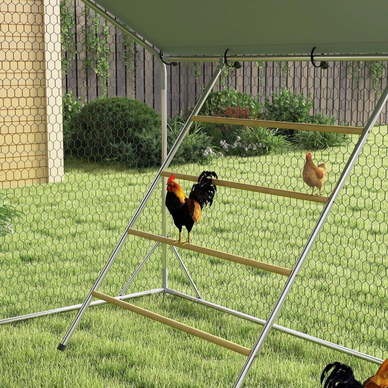 PawHut Hühnerstall, Freilaufgehege für Hühner, mit UV-beständiger Plane, Stahlgitter, Futterautomat, für 24-30 Hühner