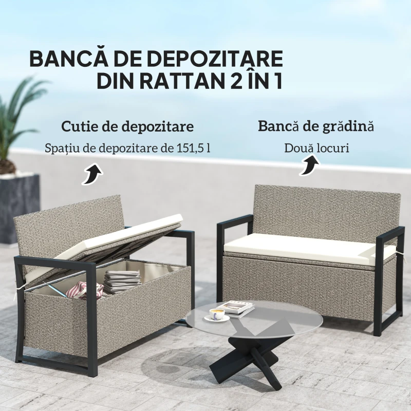 Outsunny Bancă de Grădină cu Spațiu de Depozitare, 117x60x86 cm, Alb Crem