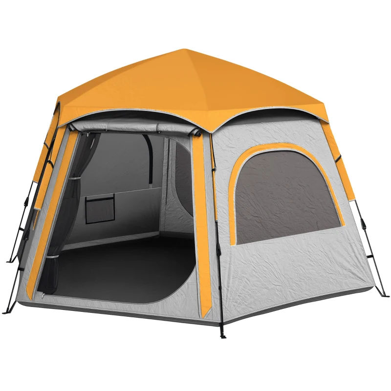 Outsunny Instant Pop Up Camping Tent, 2/3/4 Person Easy Setup Dome Family Tent with Vestibule, Rainfly, 4 Mesh Windows & 2 Doors, Hexagonal Design, Waterproof & UV Protected, Light Grey