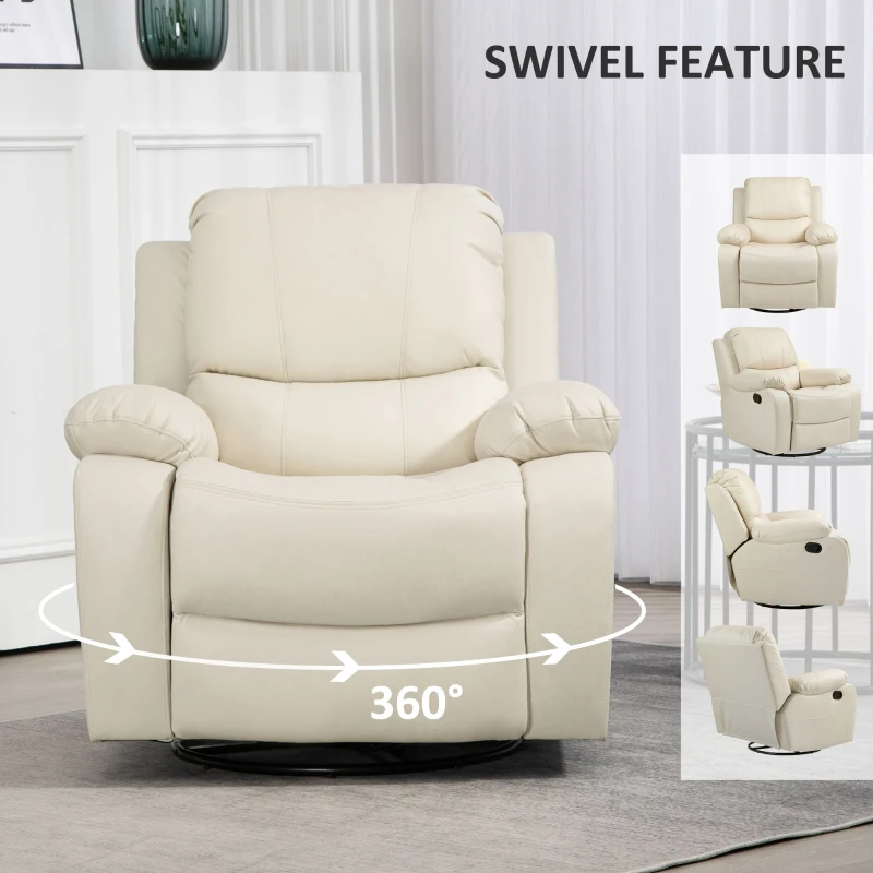 HOMCOM Fotel Relax z regulowanym oparciem i podnóżkiem, obrotowy, do 150 kg, rama stalowa, 93x100x98cm, kolor kremowy