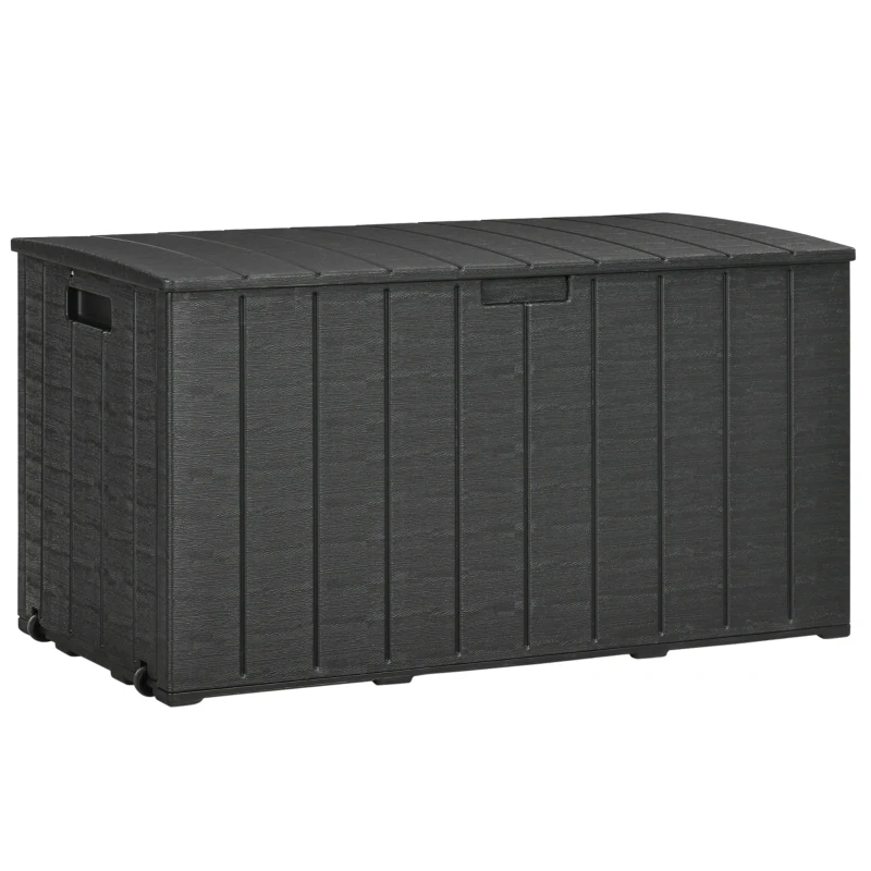Outsunny Cufăr de Exterior cu 2 Mânere și 2 Roți, 122.4x62x64.5 cm, Negru