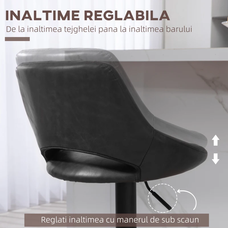HOMCOM Set de 2 Scaune de Bar cu Înălțime Reglabilă și Suport pentru Picioare, 46x50x85-106 cm, Negru(m-5)