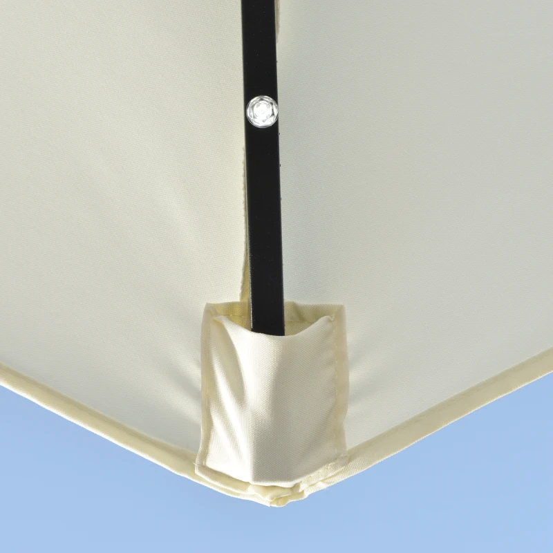 Outsunny Umbrela Semicirculara cu 20 Lumini LED, Panou Solar, Manivela si Tija in 2 Sectiuni, 265x135x240 cm, Bej