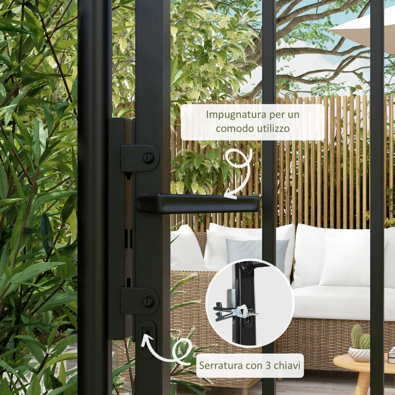 Outsunny Cancelletto di Sicurezza con Serratura, 3 Chiavi e 2 Paletti, in Acciaio Zincato, 107x204 cm, Nero