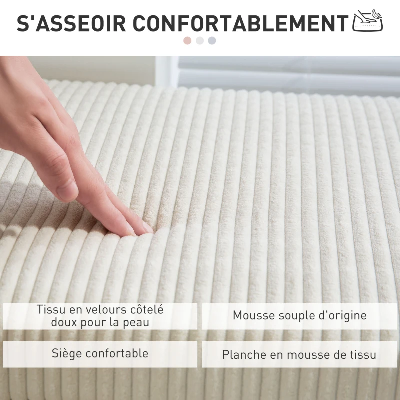 HOMCOM Banc de rangement bout de lit en velours côtelé avec couvercle, pour salon, chambre, entrée, 112 x 42 x 40 cm, beige