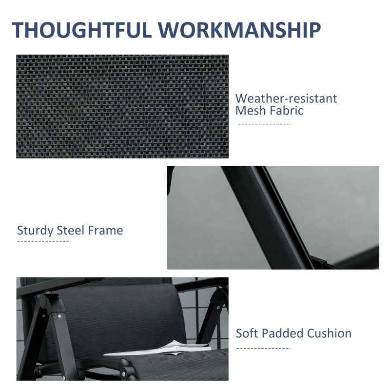 Outsunny Ligstoel voor Tuin - 70x65x111 cm Staal Mesh voor Tuin en Balkon, Zwart