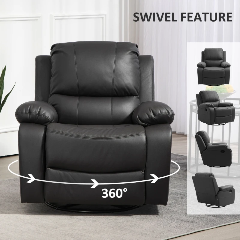 HOMCOM Fotel Relaksacyjny, Regulowane Oparcie & Podnóżek, Obrotowy, do 150 kg, Stalowa Rama, 93x100x98cm, Czarny