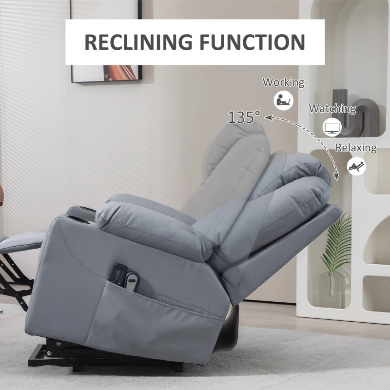 HOMCOM Fotel masujący z funkcją podnoszenia dla seniorów, 8 trybów masażu, regulowane oparcie, 88 cm x 99 cm x 106 cm, szary