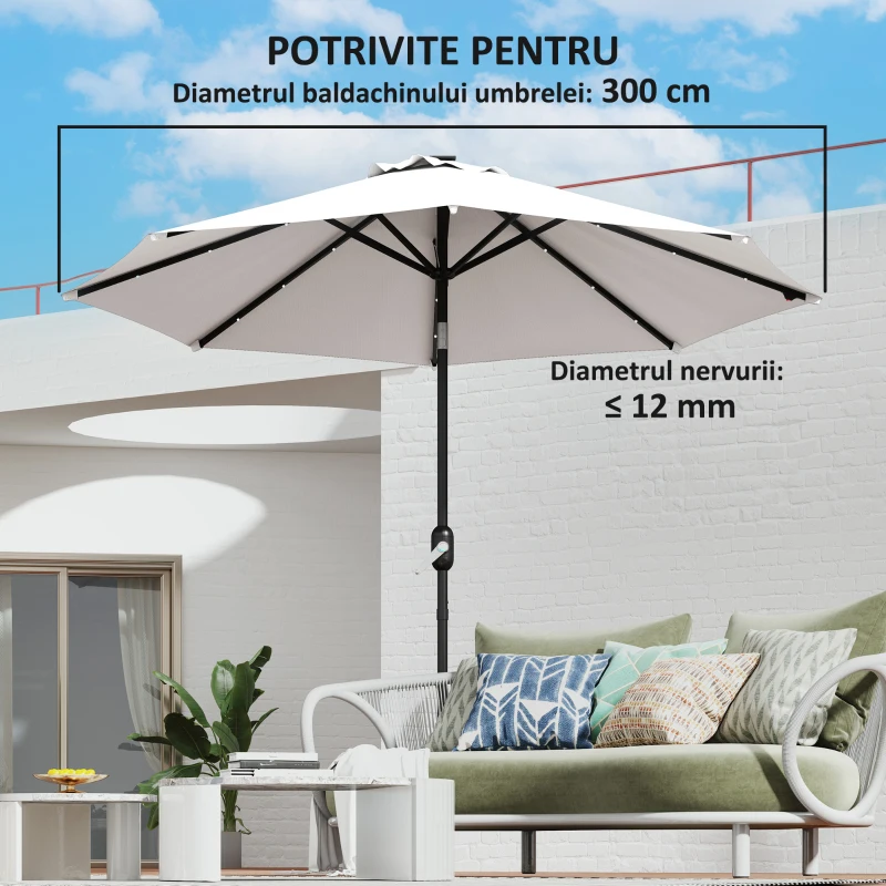 Outsunny Copertină de Rezervă pentru Umbrelă cu Ventilație în Partea Superioară, 295 cm, Alb Crem