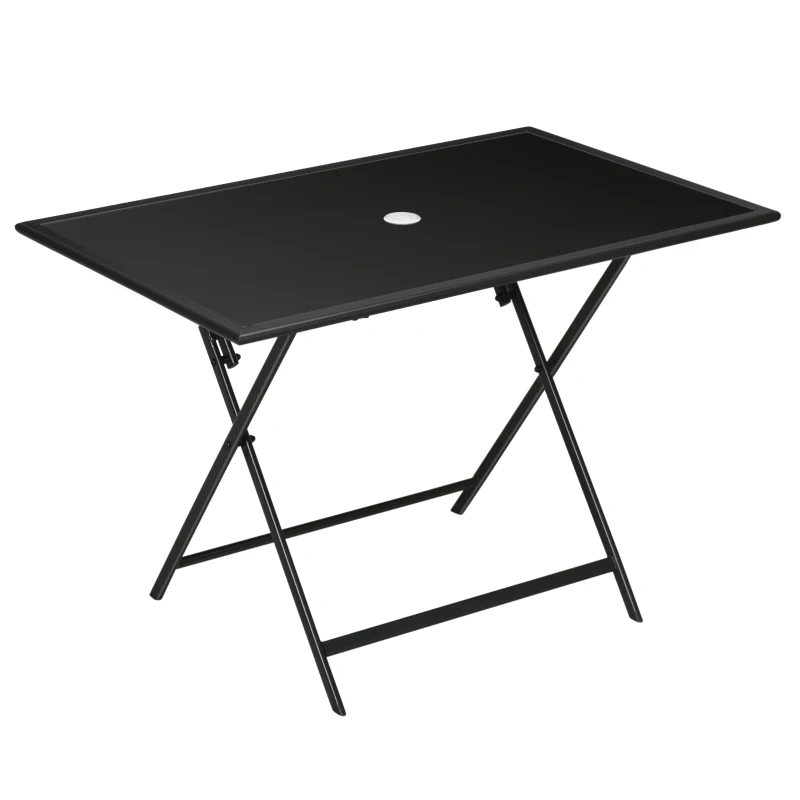 Outsunny Table à manger de jardin pliable avec plateau verre trempé table extérieure avec trou de parasol 110 x 70 x 70 cm noir