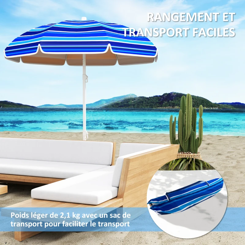 Outsunny Parasol de plage Ø 1,8 m grand parasol inclinable pliable protection solaire UPF50+ légère sac de transport multicolore