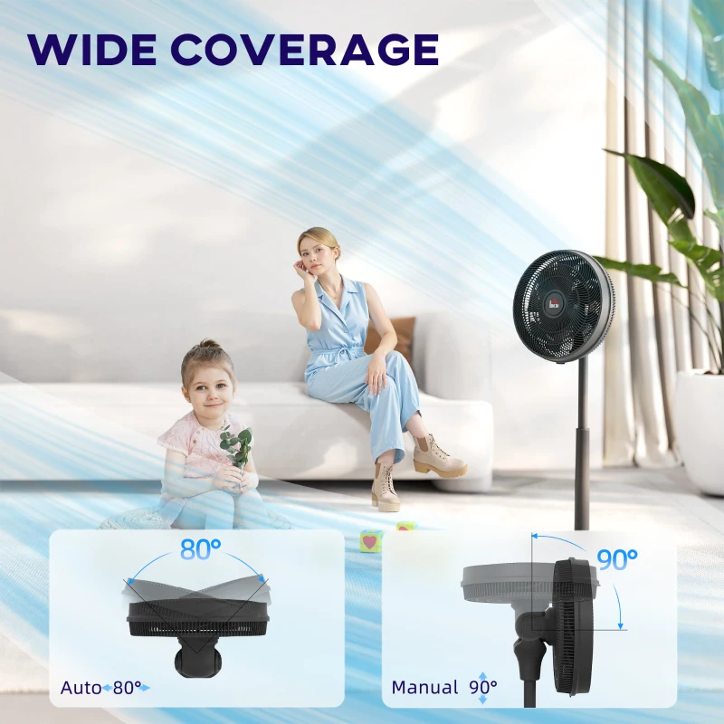 HOMCOM Pedestal Fan with Oscillating, Tilt, Adjustable Height, Black