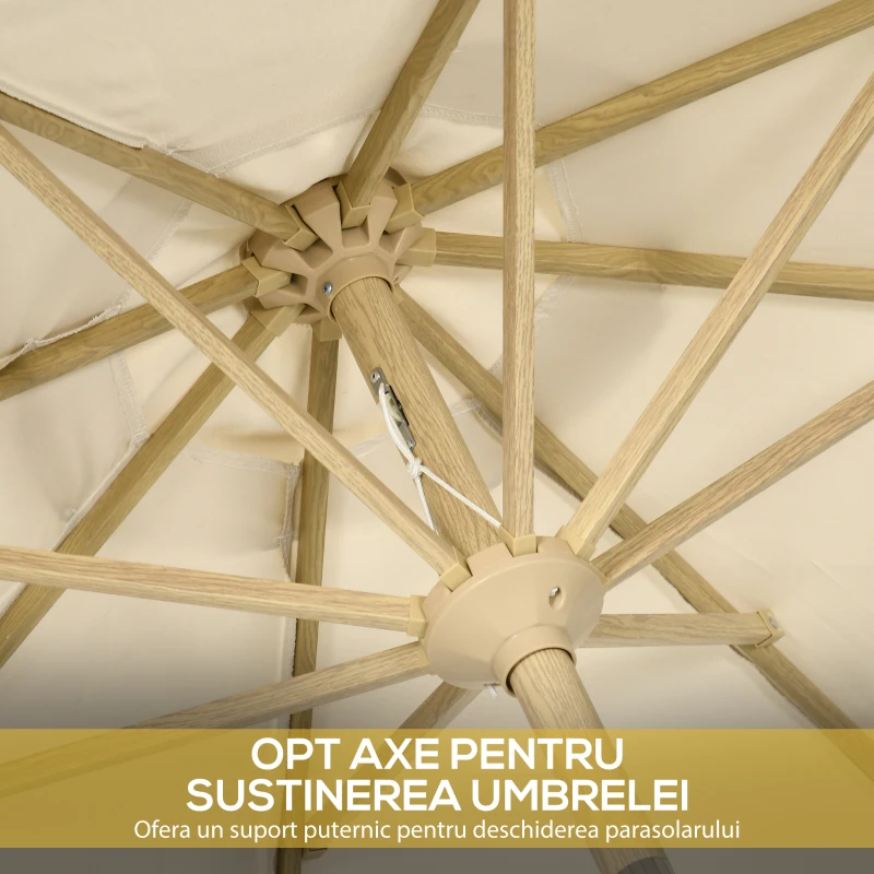 Outsunny Umbrelă de Grădină Înclinabilă pe 3 Niveluri cu Franjuri, Manivelă și Tijă cu 2 Secțiuni, Ø265x244 cm, Crem