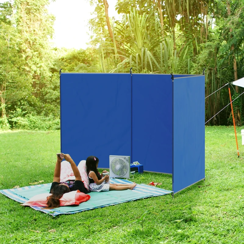 Outsunny Brise-vent de camping, paravent de plage avec sac de transport, angles de fixation 450 x 150 cm, bleu