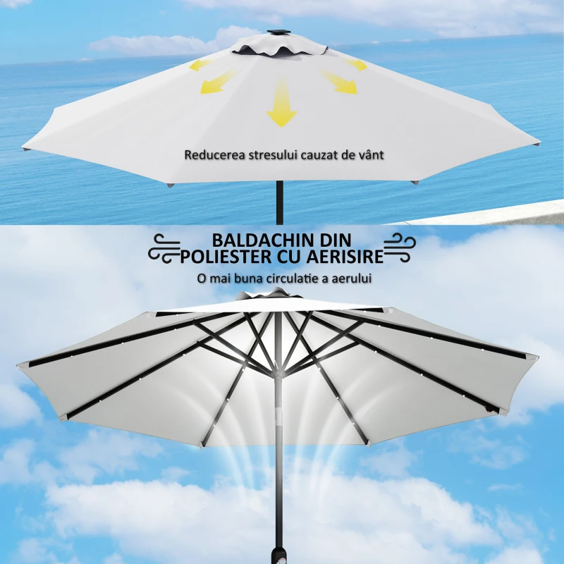 Outsunny Copertină de Rezervă pentru Umbrelă cu Ventilație în Partea Superioară, 295 cm, Alb Crem