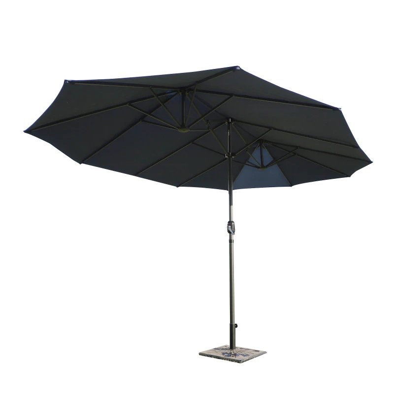 Outsunny Doppelsonnenschirm 455 x 270 cm Gartenschirm mit Handkurbel oval stabil Metallstange Marktschirm Doppelsonnenschirm Terrassenschirm Sonnenschutz für Strand Balkon Terrasse Garten Blau