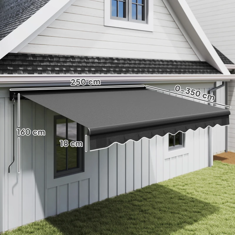 Outsunny Klemmmarkise mit Handkurbel höhenverstellbar Gelenkarmmarkise 250 cm breit UPF 50+ Grau