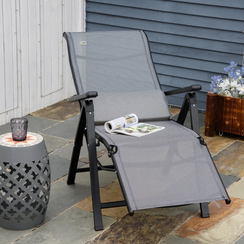 Outsunny Ligstoel voor Tuin - 70x65x111 cm Staal Mesh voor Tuin en Balkon, Grijs