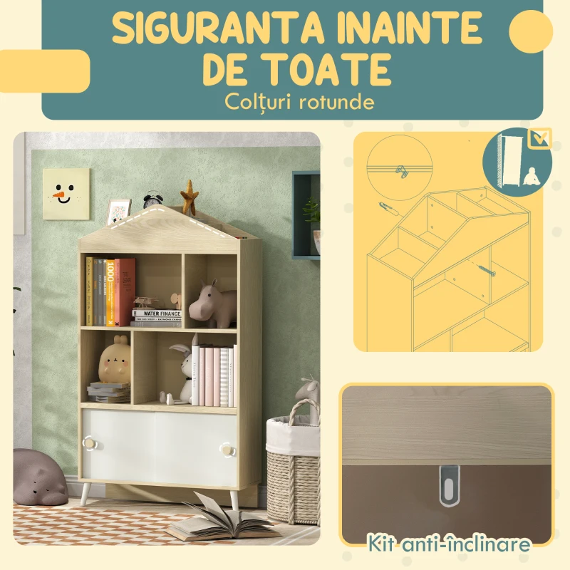 AIYAPLAY Bibliotecă pentru Copii cu 4 Cuburi Deschise și Rafturi Superioare, 80x30x140.5 cm, Alb