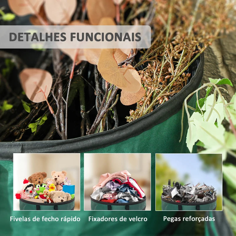 Outsunny Conjunto de 4 Sacos para Resíduos de Jardim 86L com Pegas Tampa com Fecho e Desenho Pop-Up Dobráveis e Reutilizáveis Ø47x50 cm Verde
