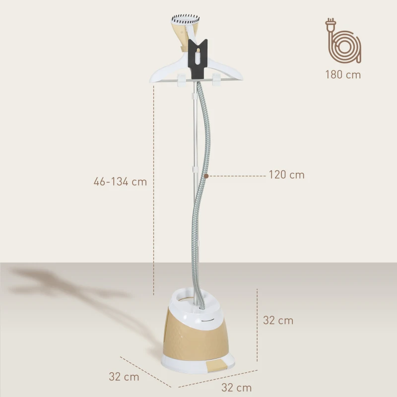 HOMCOM Aparat de Călcat Vertical cu Rezervor de Apă de 1,8l și Înălțime Reglabilă, 32x32x32 cm, Auriu