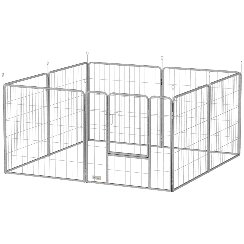 PawHut Țarc pentru Animale de Companie din 8 Panouri, Pliabil și Portabil, 160x160x80 cm, Argintiu