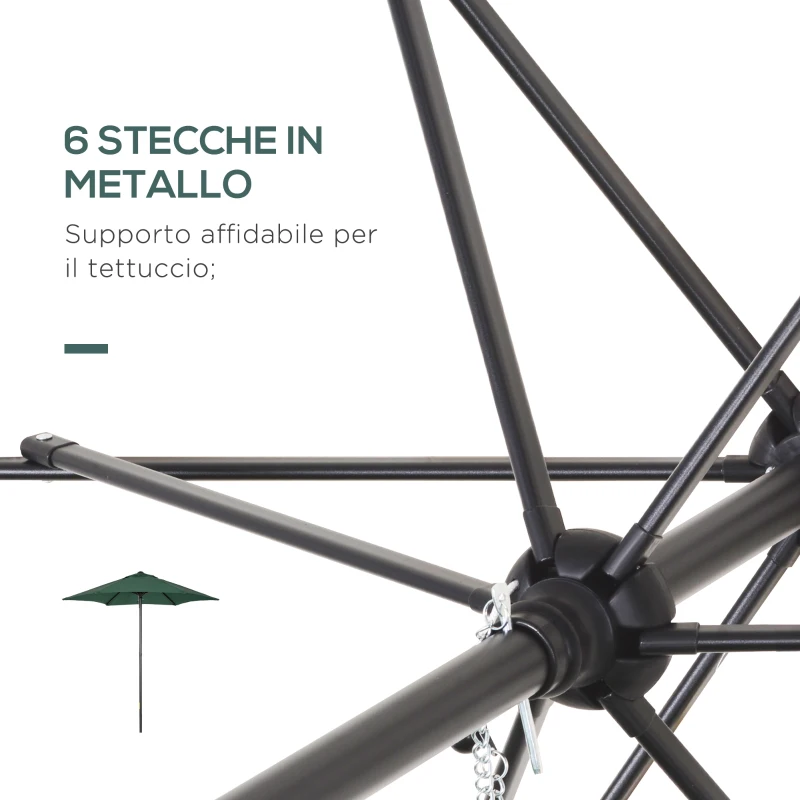 Outsunny Ombrellone da Giardino 2x2 m a 6 Stecche con Presa d'Aria, in Alluminio, Metallo e Poliestere Verde