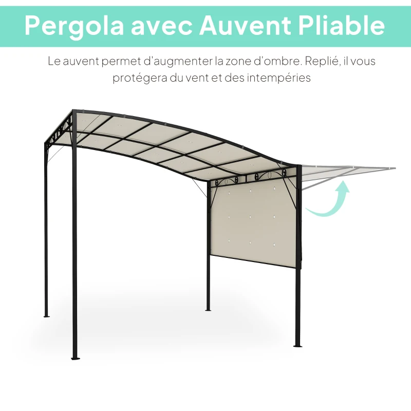 Outsunny Pergola tonnelle de jardin avec auvent réglable acier polyester haute densité 3 x 2,5 m crème