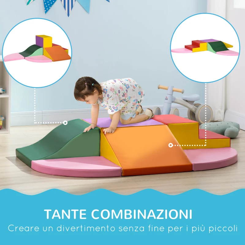 HOMCOM Set Costruzioni Morbide per Bambini 1-3 Anni da 6 Pezzi in PU ed EPE Multicolore